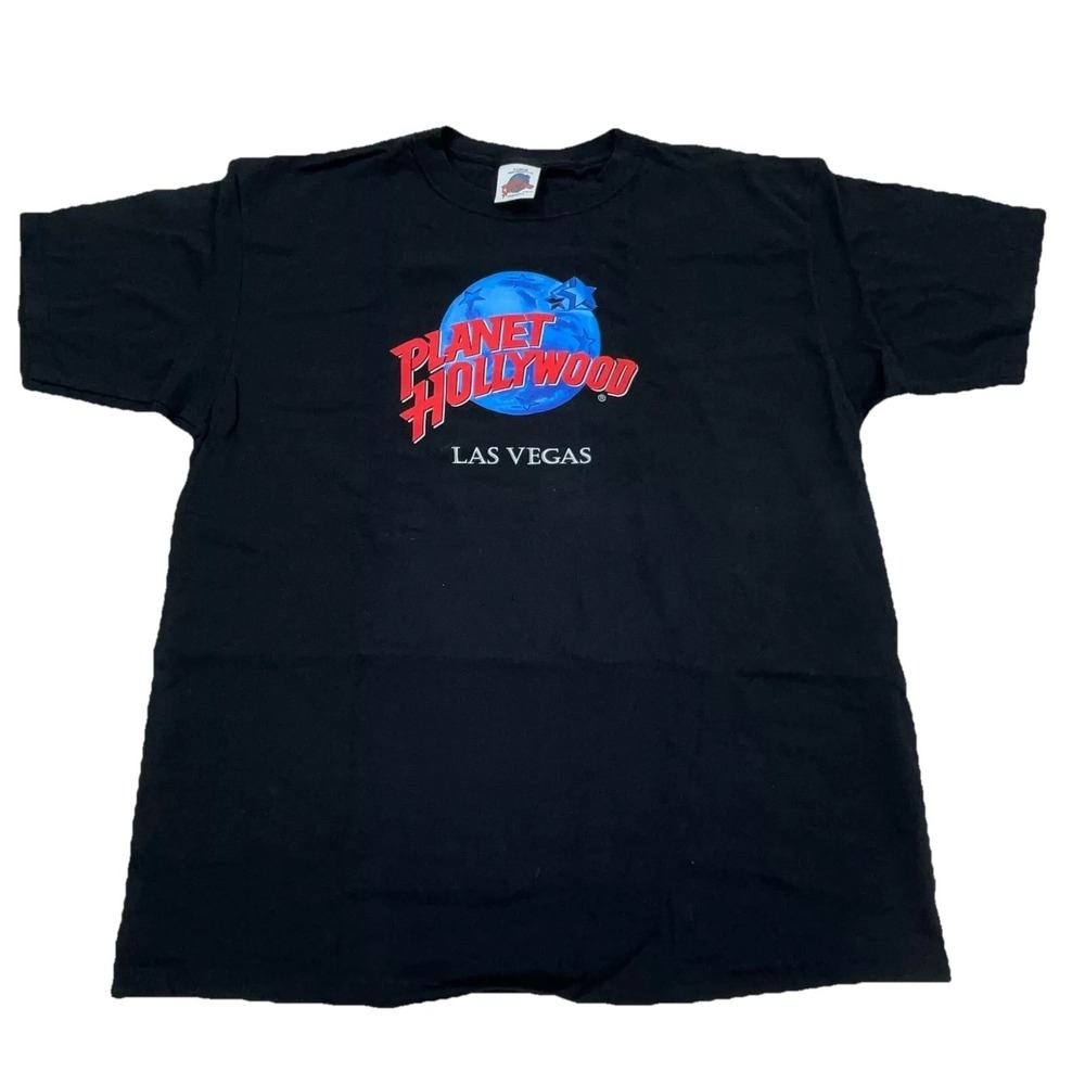 Vintage Planet Hollywood Shirt Men XL Black Red Tee USA 90s Las Vegas Retro 1991